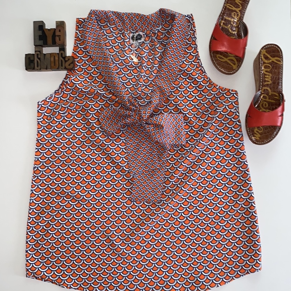 🆕mud pie Woman’s Mermaid Scales Sleeveless Shawl Collar/Tie Top